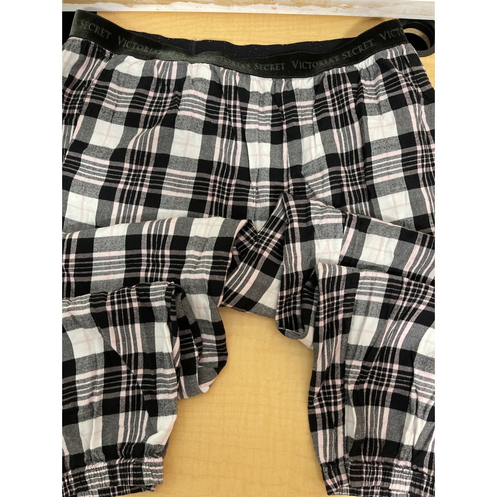 Victorias Secret Plaid Pajama Pants Black White Pink Lurex Joggers Large